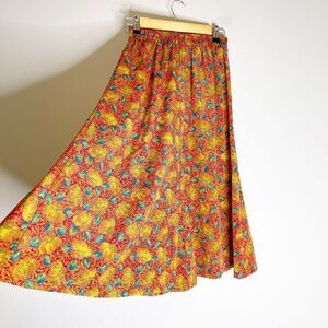 Vintage 80s Maycene Skirt Size Medium Satin Floral Secretary Stretch Waist Boho
